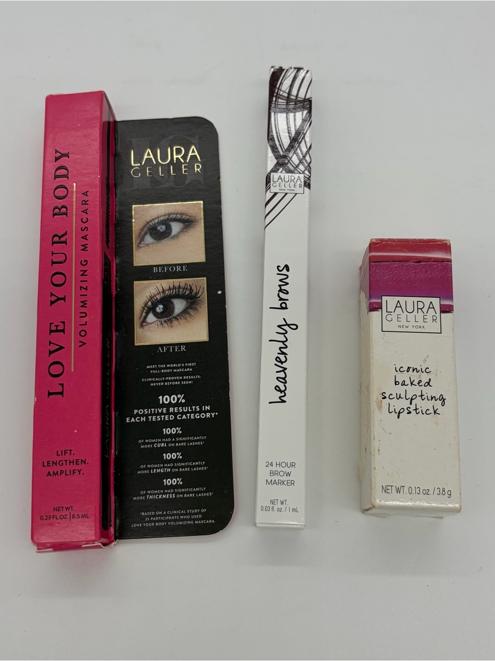Laura Geller Makeup Bundle: Volumizing Mascara, Brow Marker & Lipstick